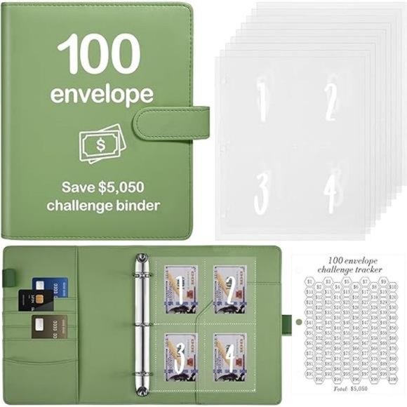 100 Envelopes Money Saving Challenge Binder with Reusable Laminated Tracker - Picture 7 of 7
